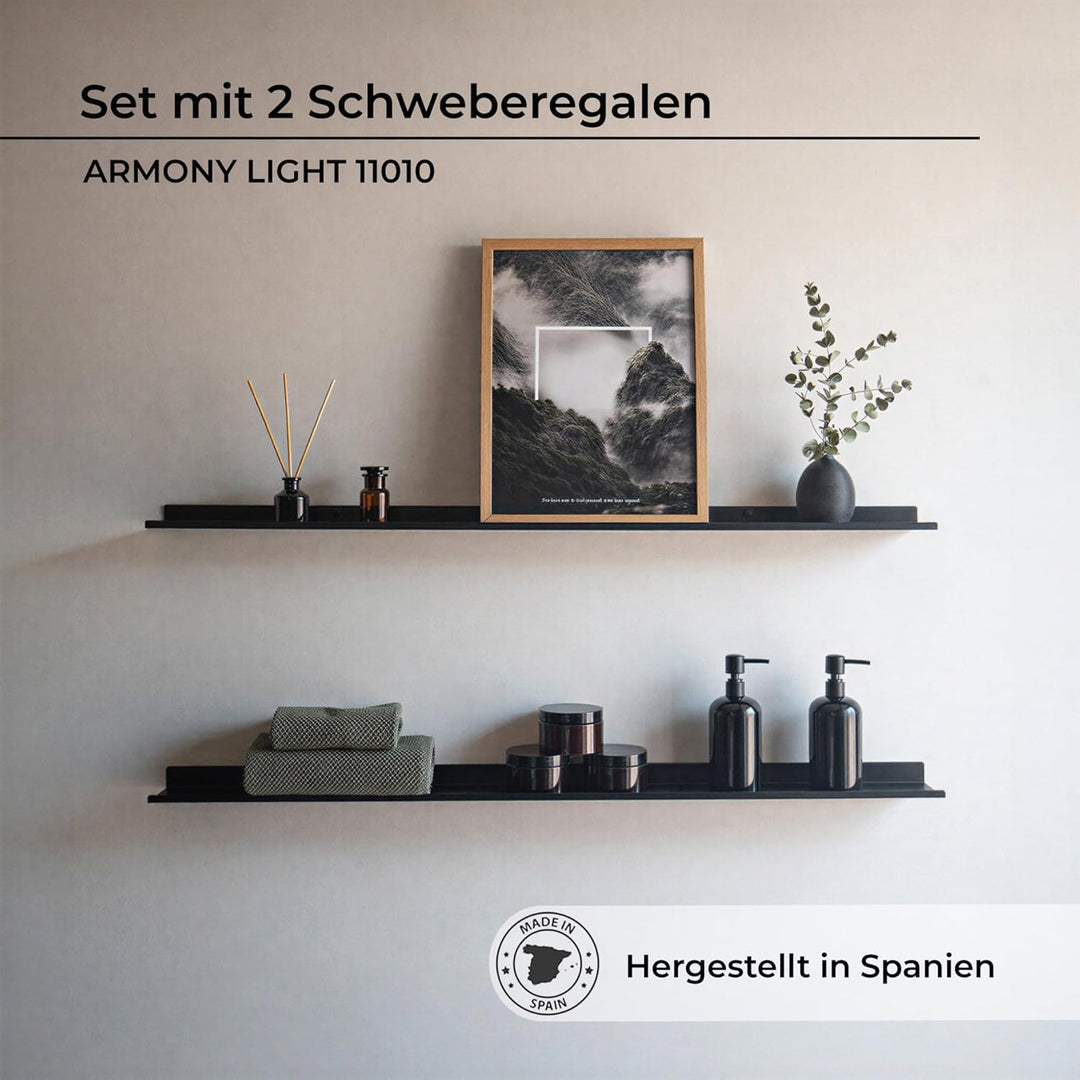 MILUKA Wandregale Aus Metall Schwarz | 2er Set Schweberegale 110 cm Long, Wandboards, Für Dekos, Bil