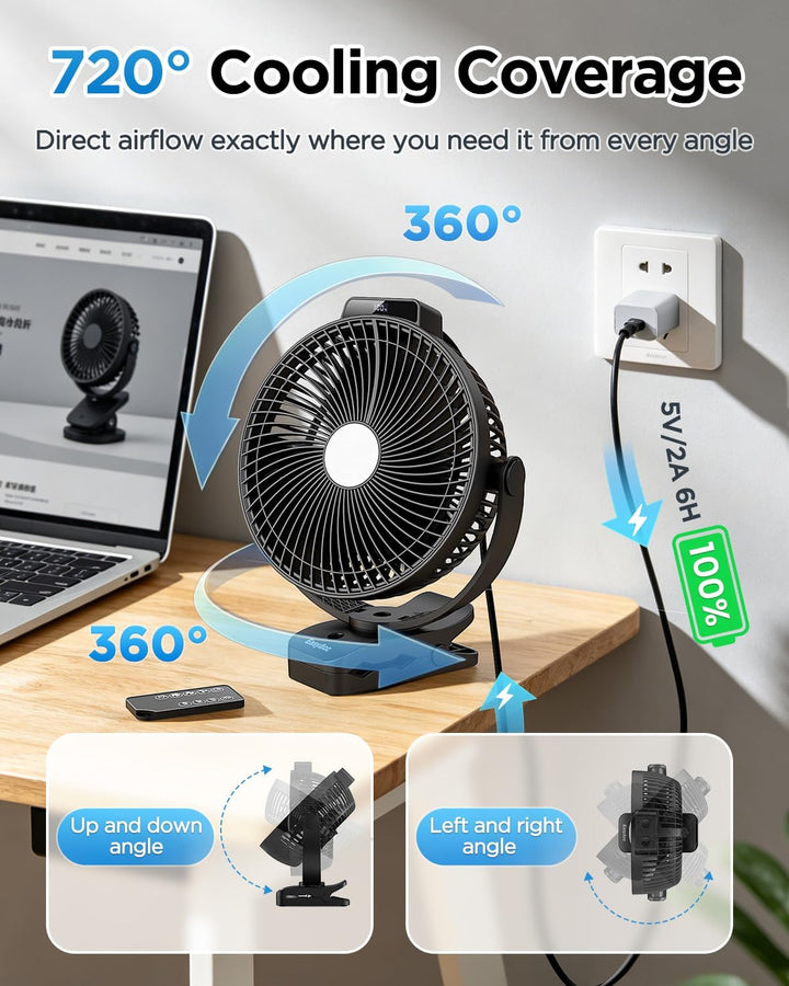 EasyAcc 20000mAh Camping Ventilator – 43 Std. Laufzeit, Fernbedienung & Timer, LED Licht, 360° Drehu