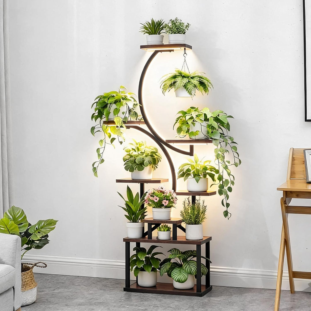 Pflanzenständer mit Wachstumslicht und 4 Rollen, 8 Etagen 159cm Höhe Pflanzenregal Indoor, Blumenstä