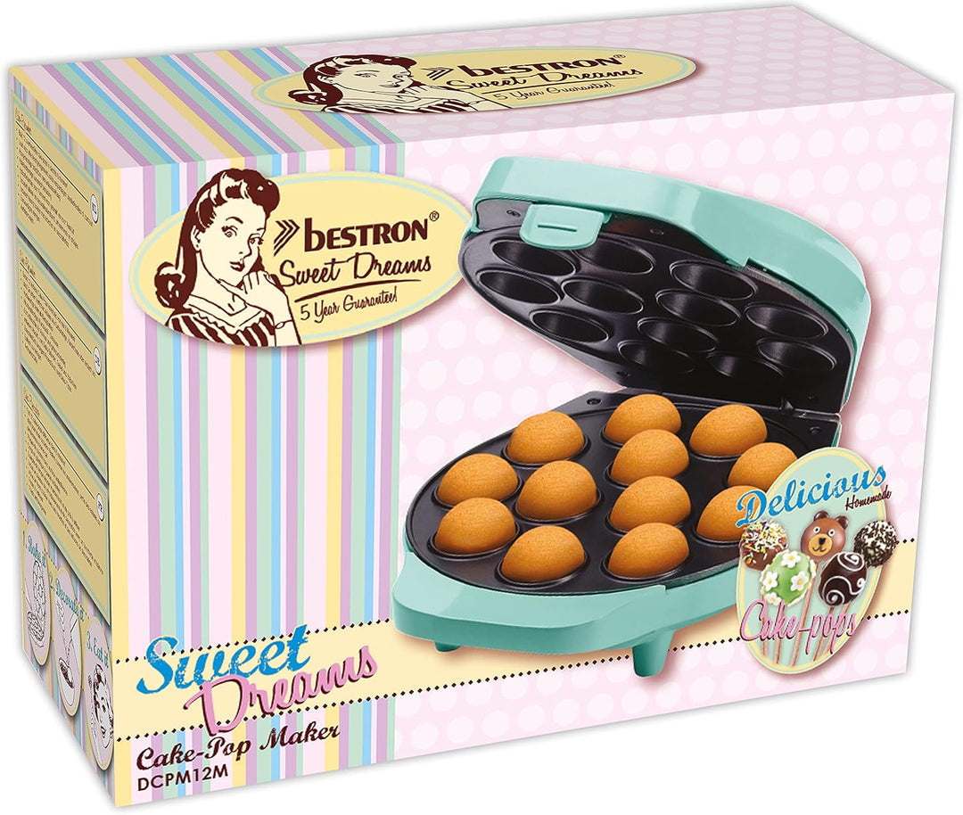 Bestron Cake-Pop-Maker im Retro Design, inklusive Cake-Pop-Butler, Gabel & 12 Cake-Pop-Sticks, mit A