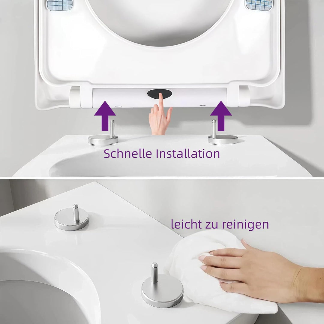 Toilettendeckel mit Absenkautomatik, WC Sitz D Form，Quick-Release Funktion für einfach Reinigung, We