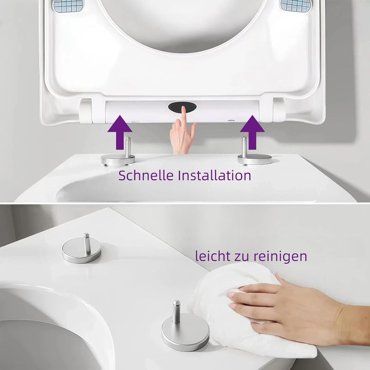 Toilettendeckel mit Absenkautomatik, WC Sitz D Form，Quick-Release Funktion für einfach Reinigung, We