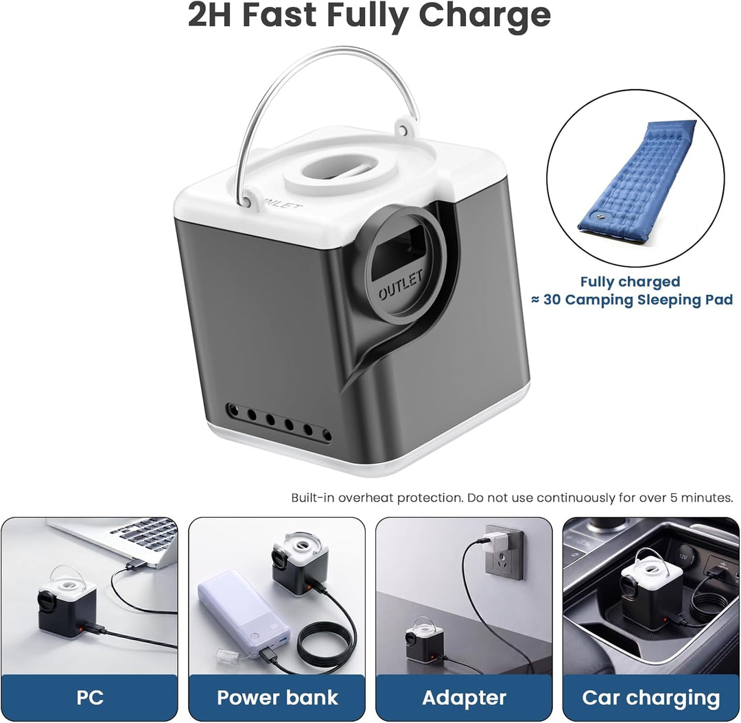 Mini elektrische luftpumpe, 2400mAh akku luftpumpe für luftmatratze, 5 Düsen Inflate & Deflate pumpe