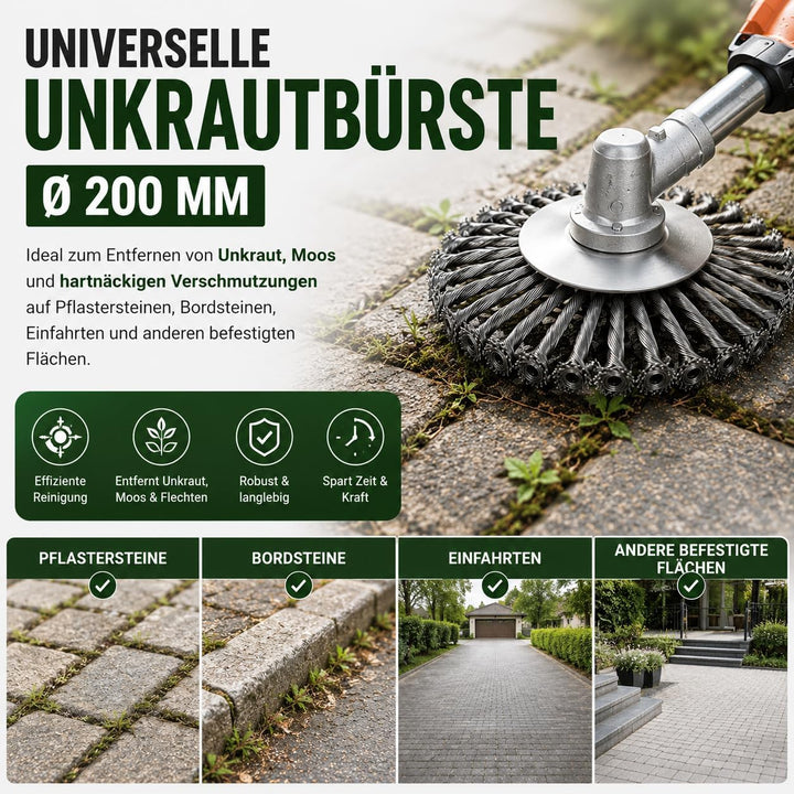 Universal Unkrautbürste Fugenbürste 200 mm für Stihl Motorsense mit Befestigungsset FS 80, 85, 87, 8