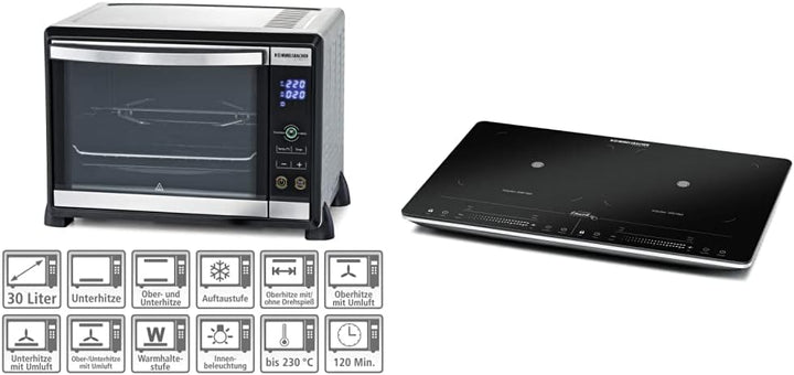 ROMMELSBACHER Elektronik Back & Grill Ofen BGE 1580/E - 30 Liter Backraum & Doppelkochplatte CT 3420
