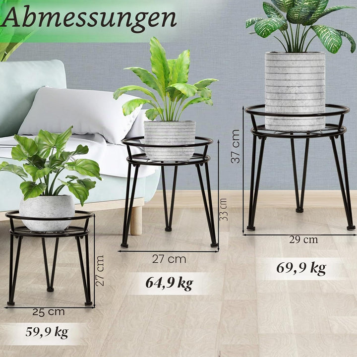 Santentre 3er Set Pflanzenständer, Schwerlast Blumenständer Schwarz Pflanzenregal Outdoor, Rostfreie