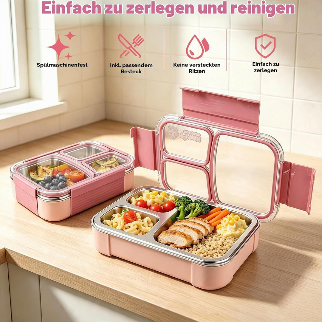 Kinder Brotdose Edelstahl Lunchbox,800ml Brotdose Kinder,Erwachsene Rosa, Rosa