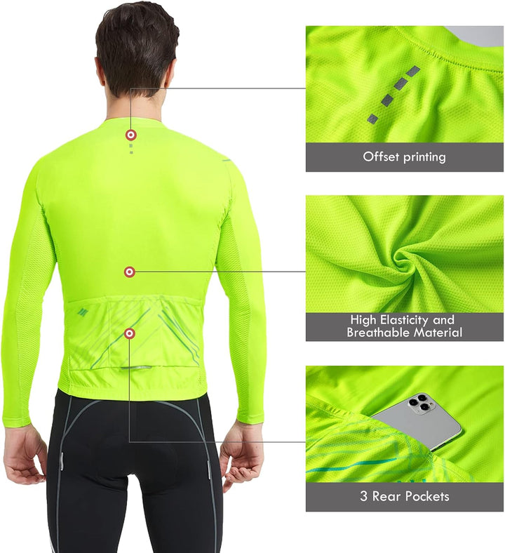 Santic Fahrradtrikot Herren Langarm Radtrikot Winter Fahrradshirt Herren Atmungsaktiv mit Taschen 3X