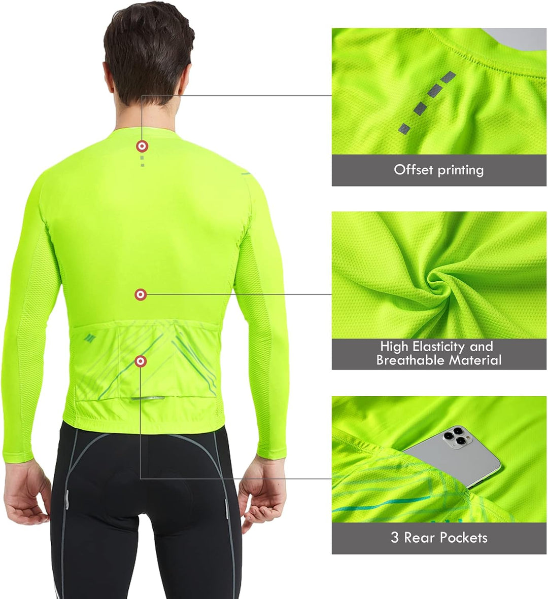 Santic Fahrradtrikot Herren Langarm Radtrikot Winter Fahrradshirt Herren Atmungsaktiv mit Taschen 3X
