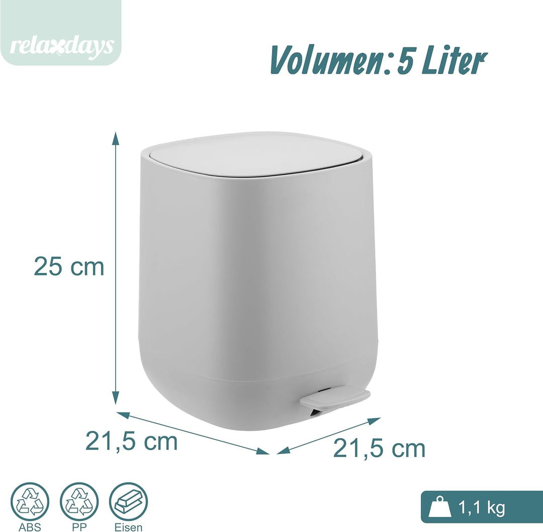 Relaxdays Mülleimer Bad, 5 l, Kosmetikeimer mit Soft-Close, Matte Optik, entnehmbarer Inneneimer, Tr