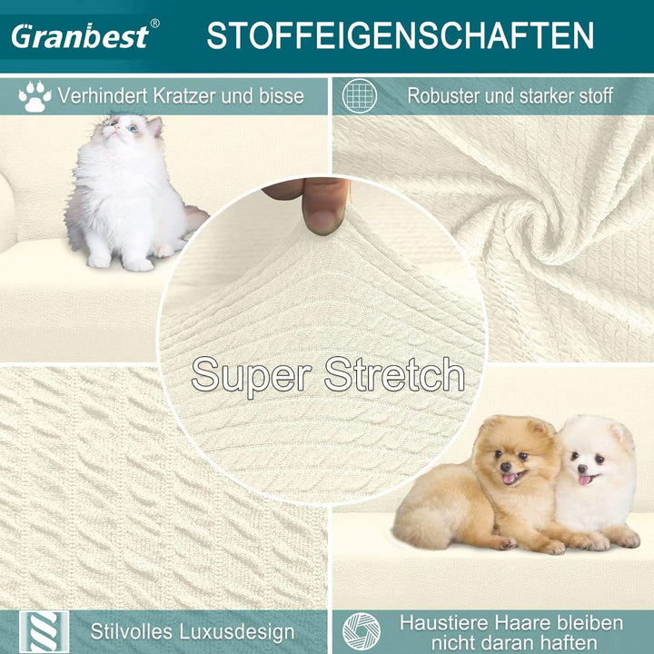 Granbest Dicke Sofabezug 3 Siter Stretch und Stilvolle Couchbezug Möbelbezüge Anti Rutsch Kratzfest