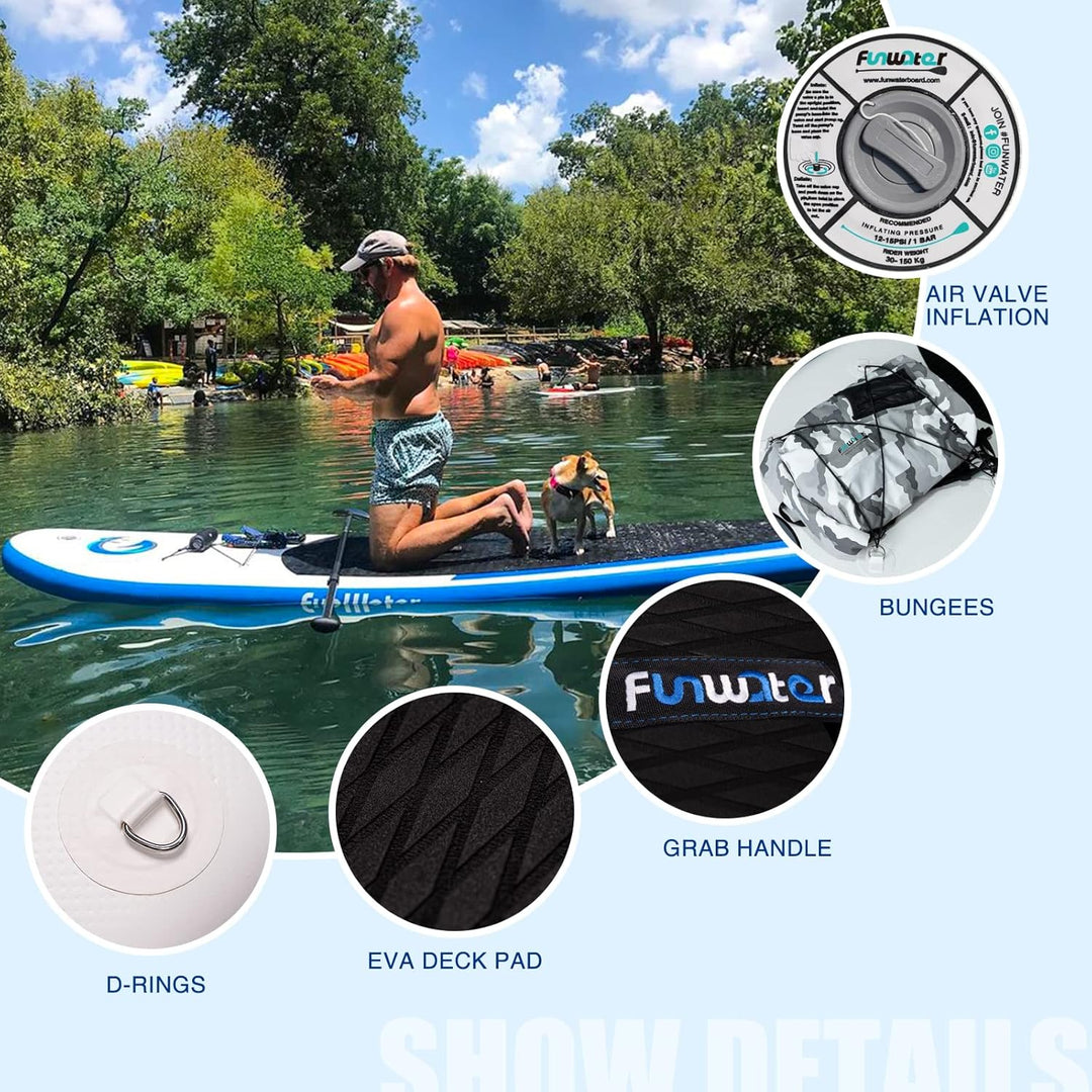 FunWater Aufblasbare Stand Up Paddling Board Sup Paddle Board Mit Verstellbarem Paddel, Handpumpe, A