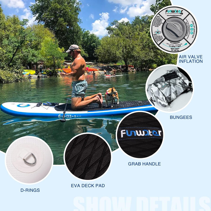FunWater Aufblasbare Stand Up Paddling Board Sup Paddle Board Mit Verstellbarem Paddel, Handpumpe, A