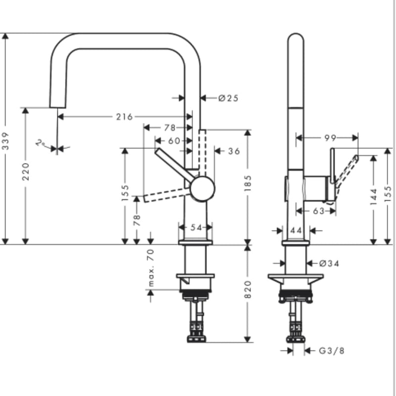 hansgrohe Küchenarmatur Talis M54 (Wasserhahn Küche, 360° schwenkbar, hoher Komfort-U-Auslauf 220mm,