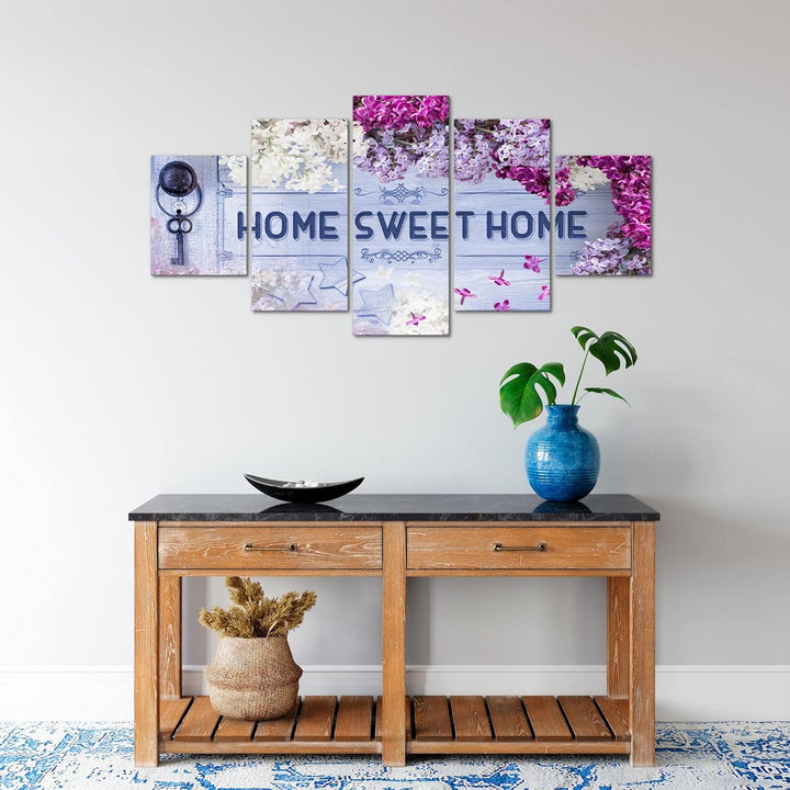 Runa Art Wandbilder Home Sweet Home 5 Teilig Bild auf Vlies Leinwand Deko Wohnzimmer Vintage Blau Li
