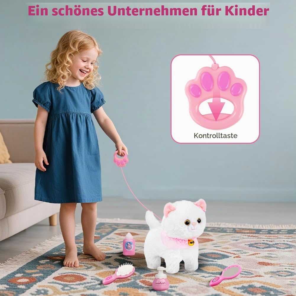 Vicloon Katze Spielzeug Kinder, Interaktives Elektronisches Kittens mit Leine der Läuft und Bellt, K
