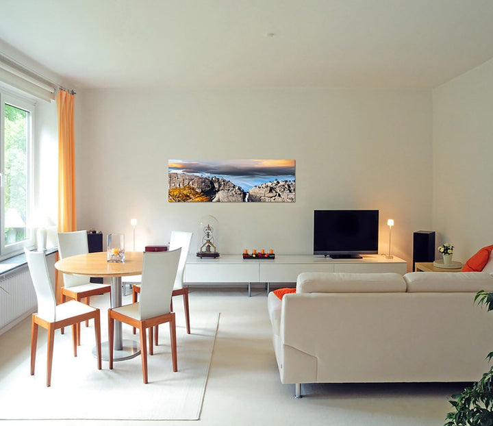 Paul Sinus Art Panoramabild auf Leinwand und Keilrahmen 150x50cm Yosemite Landschaft Felsen Wasserfa