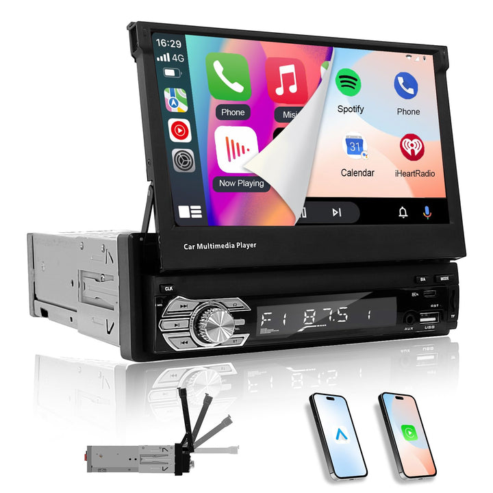EZoneTronics 7 Zoll Autoradio Flip 1DIN Auto Stereo Play Telefon Musik über USB AM/FM Radio Bluetoot