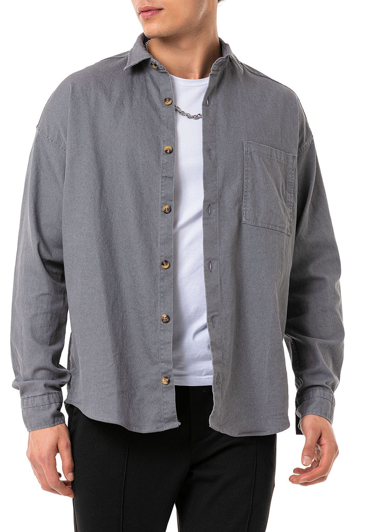 Red Bridge Herren Hemd Jeanshemd Premium Denim Oversized Wide Cut S Grau, S Grau