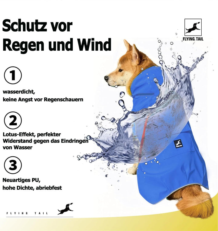 Hunde-Regenmantel, nicht steif, superweich im Griff, reflektierend, verstellbar, leicht zu tragen, L