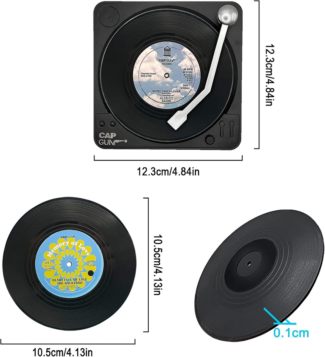 6er-Set Schallplatten Untersetzer Set mit Halter, Rund Vinyl Untersetzer rutschfeste Getränke Unters