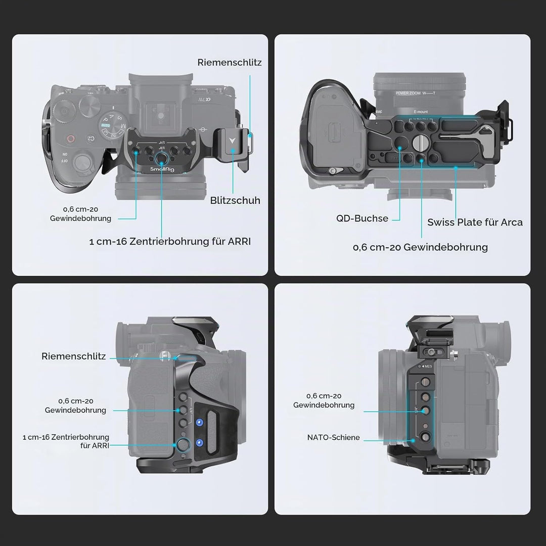 SMALLRIG Cage Kit mit Kabelklemme für Sony Alpha 7R V/Alpha 7 IV/Alpha 7S III, Kamerakäfig mit Mehre