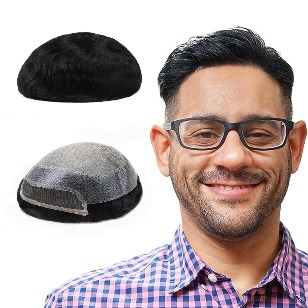 Lordhair Knotenlos Toupet für Männer, Haut Eben Injiziert Spitzenfront Mensch Haar System, Basisgrös