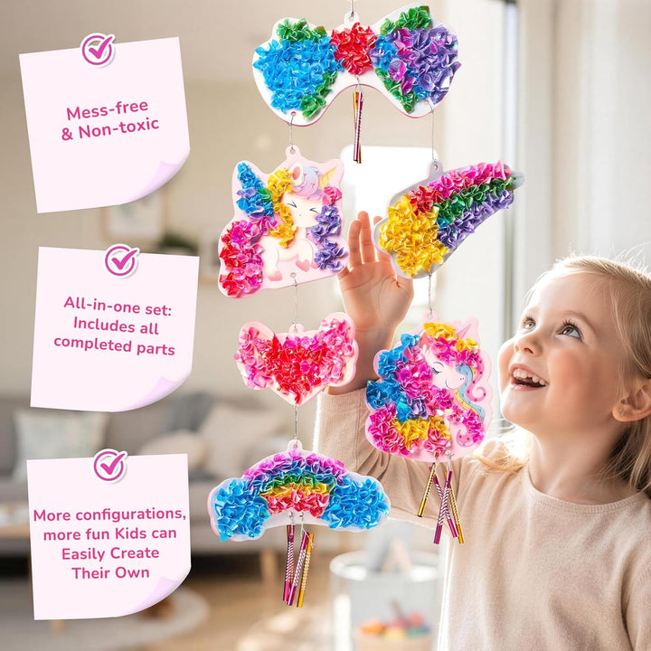JoyCat Poke Art Basteln Kinder, Einhorn-Windspiel, Bastelset Kinder ab 3 Jahre, DIY Bastelset mit 6