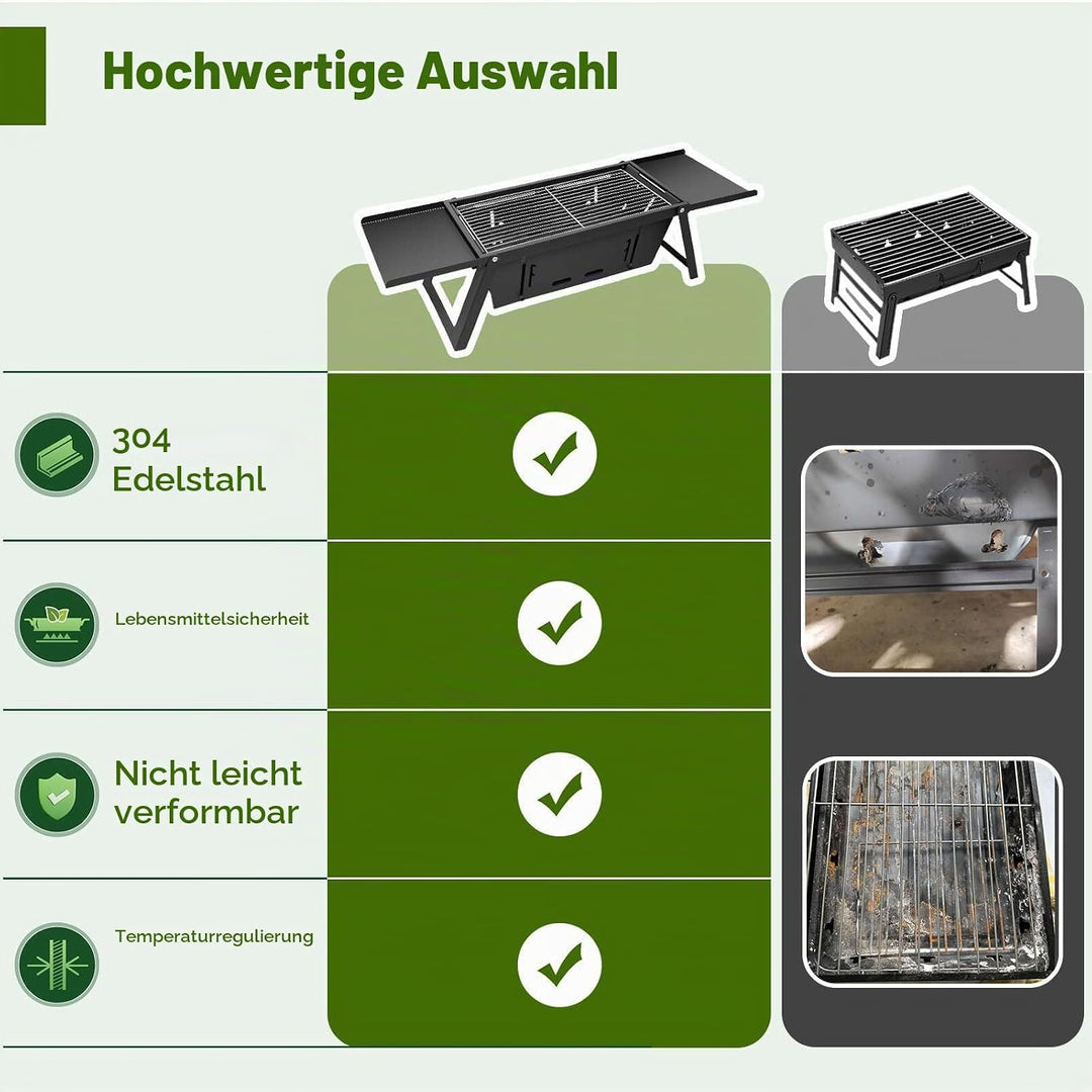 E EASTSTORM Camping Klappgrill Edelstahl– Tragbarer Kleiner Holzkohlegrill mit 4-stufiger Hitze, kla