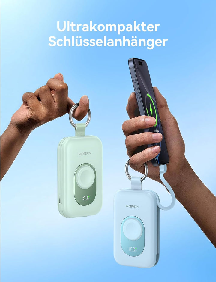 RORRY Powerbank,Power Bank 20000mAh 30W PD Schnellladen,Portable Charger mit 2 Integrierten Kabeln,