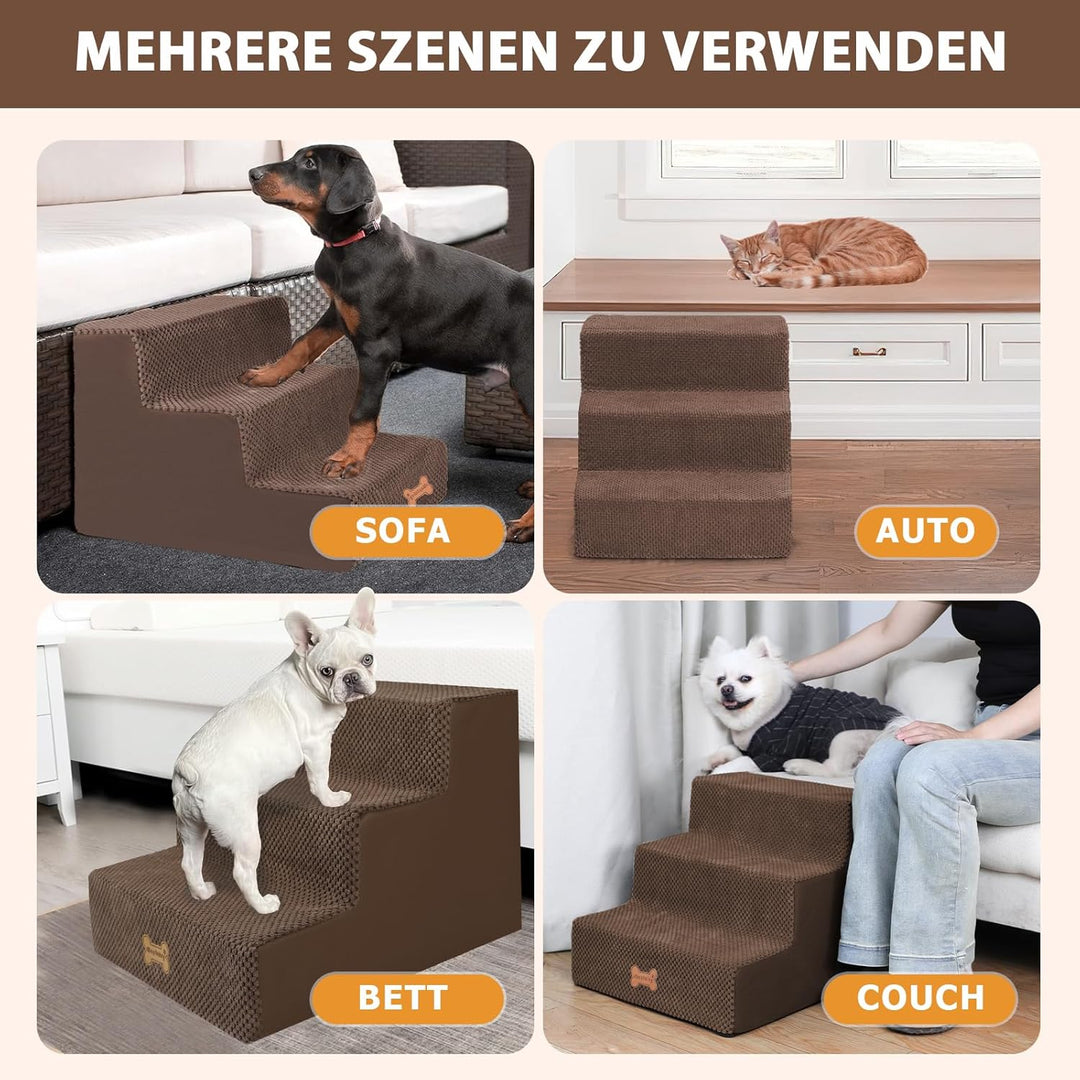 Nepfaivy Hundetreppe für Kleine Hunde 3-Stufig, Hundetreppe Hunderampe für Bett und Sofa aus Hochdic