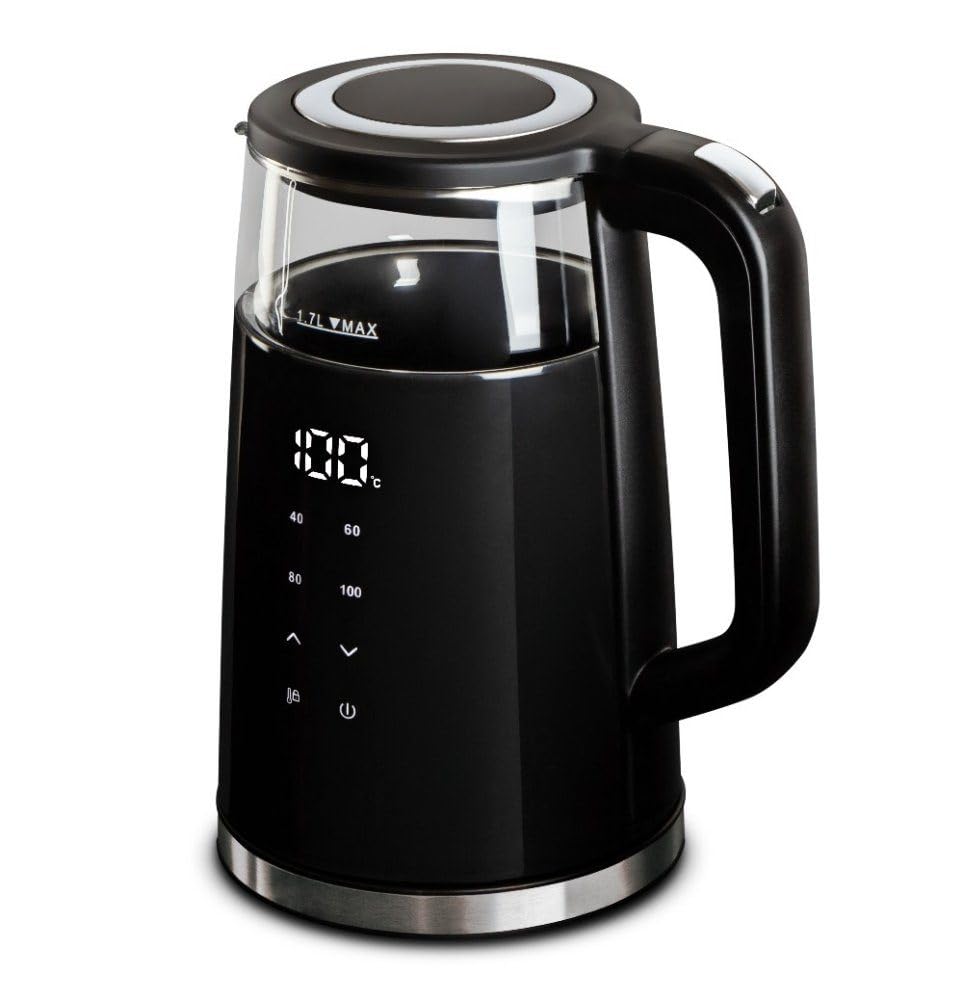 Berlinger Haus Wasserkocher mit Temperaturregelung digital 1,7 l Black Silver Collection BH-9476 1.7