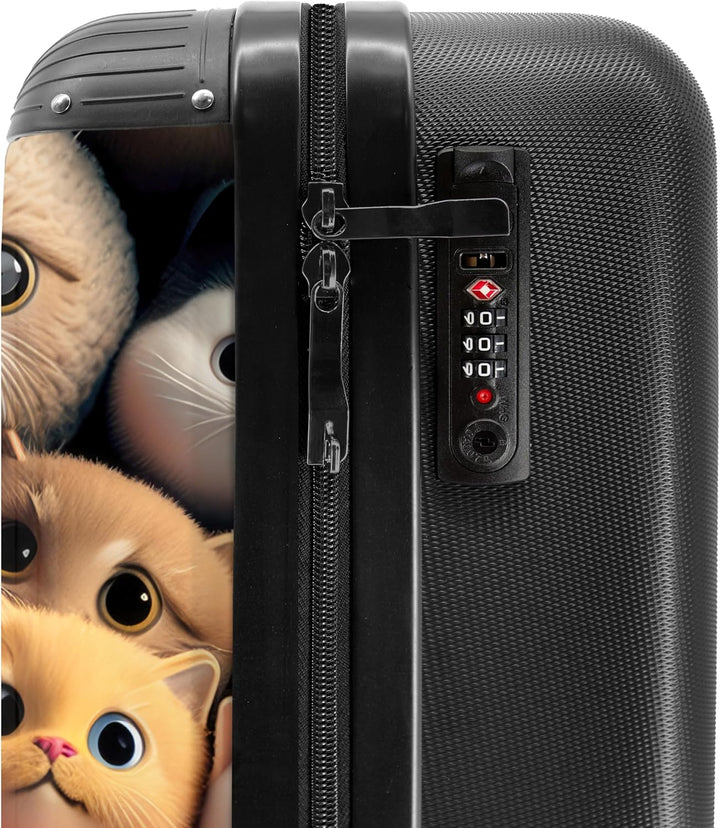 NoBoringSuitcases.com® Koffer Handgepäck, Trolley, Rollkoffer, Kleiner Koffer mit 4 Rollen - Katze -