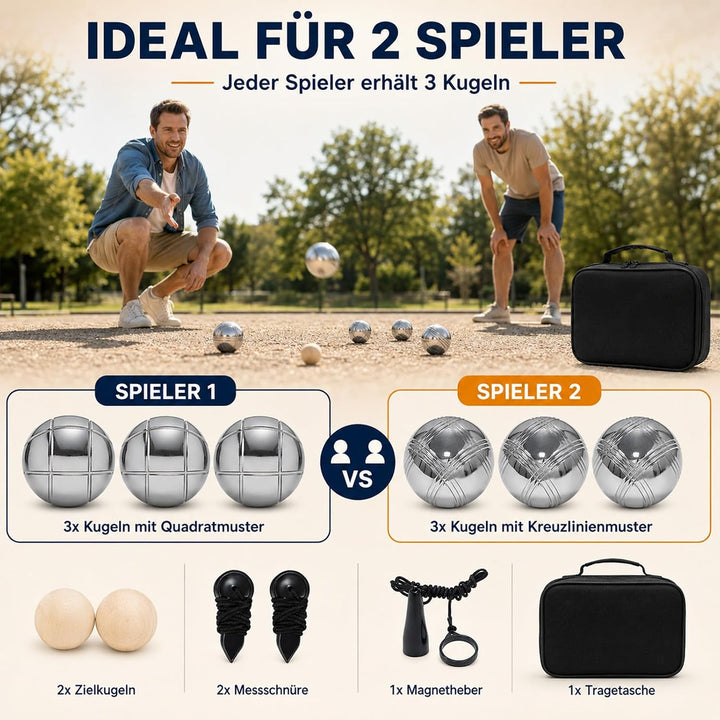 Boule Set 6 Kugeln Metall,Petanque &amp; Boccia Kugeln mit 2 Zielkugeln, Magnetischem Kugelheber, Abstan