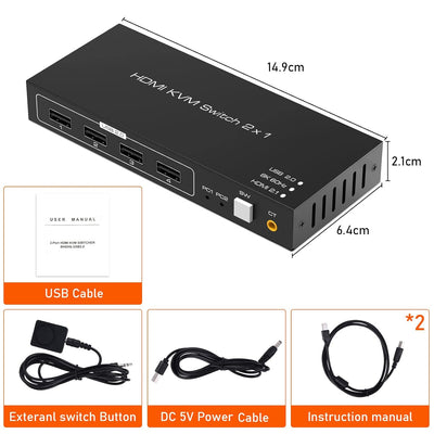 2x1 8K HDMI KVM Switch - Tendak 2 Ports HDMI 2.1 KVM Switch USB PC Computer KVM Umschalter Tastatur