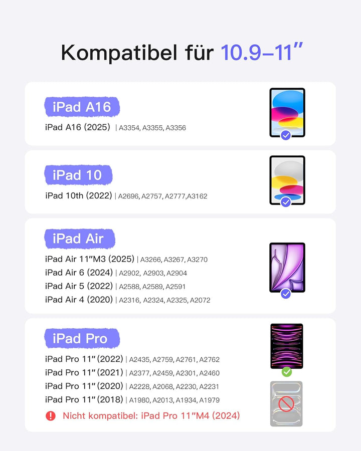 Inateck Hülle mit Tastatur,Ultraleichte Tastatur für iPad 10/11 Generation A16 2025 11 Zoll,iPad Air