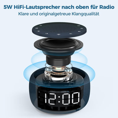 BUFFBEE Radiowecker für das Schlafzimmer - Hochwertiger Sound für das Radio, 4 Wecktöne, 7-farbiges