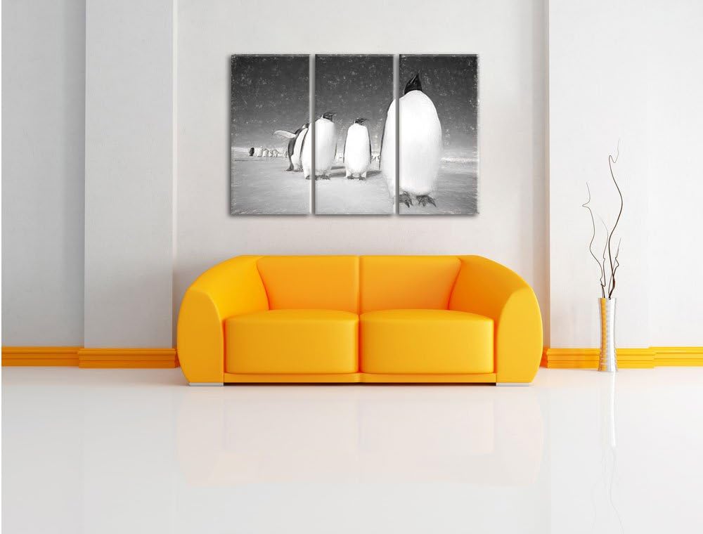 Pixxprint Kaiserpiguine in Antarktis Kunst / 3-Teilig/Gesamtmass 120cm Leinwandbild bespannt auf Hol