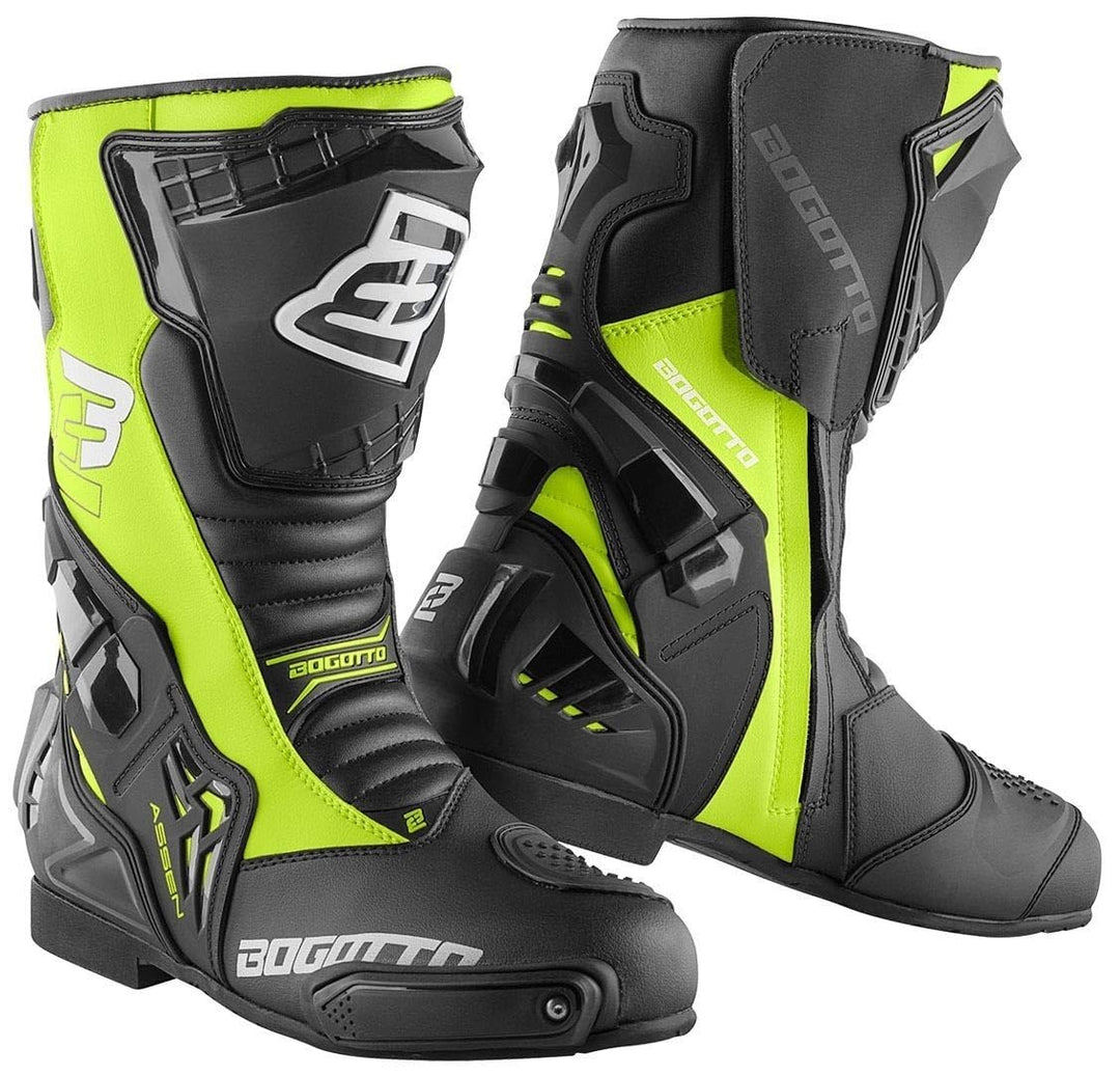 Bogotto Assen Motorradstiefel, schwarz/neon-gelb, 40 40 EU Schwarz Neon Gelb, 40 EU Schwarz Neon Gel