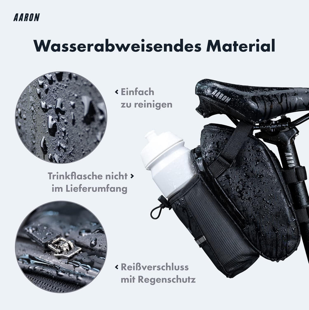 AARON Fahrrad Satteltasche mit Flaschenhalter, Wasserabweisende Fahrradtasche mit Reflektor, Sattelt