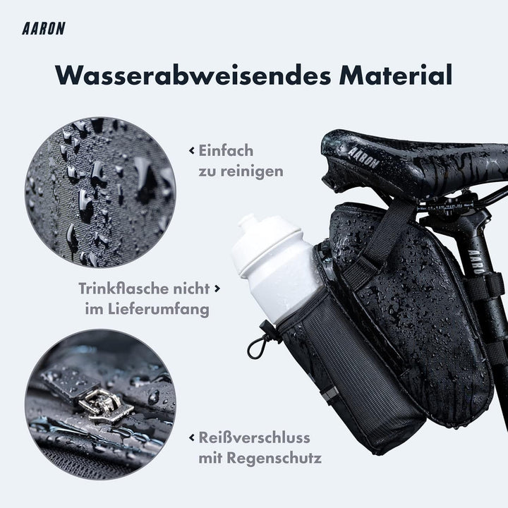 AARON Fahrrad Satteltasche mit Flaschenhalter, Wasserabweisende Fahrradtasche mit Reflektor, Sattelt