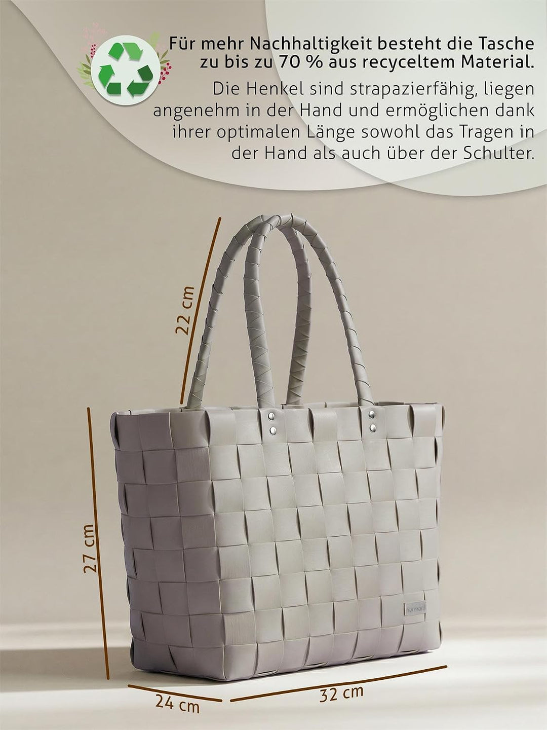 normani Flecht-/Einkaufskorb - inkl. eingenähter Innentasche für Schlüssel, Handy etc, Farbe Sugar S