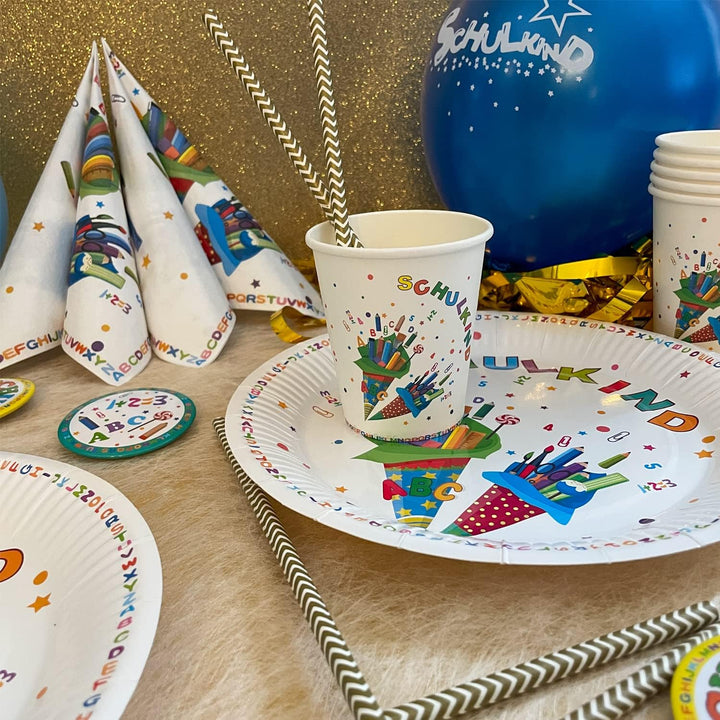 Oblique Unique® Schulkind Party Pappbecher Set Papierbecher Trinkbecher für Schuleinführung Einschul