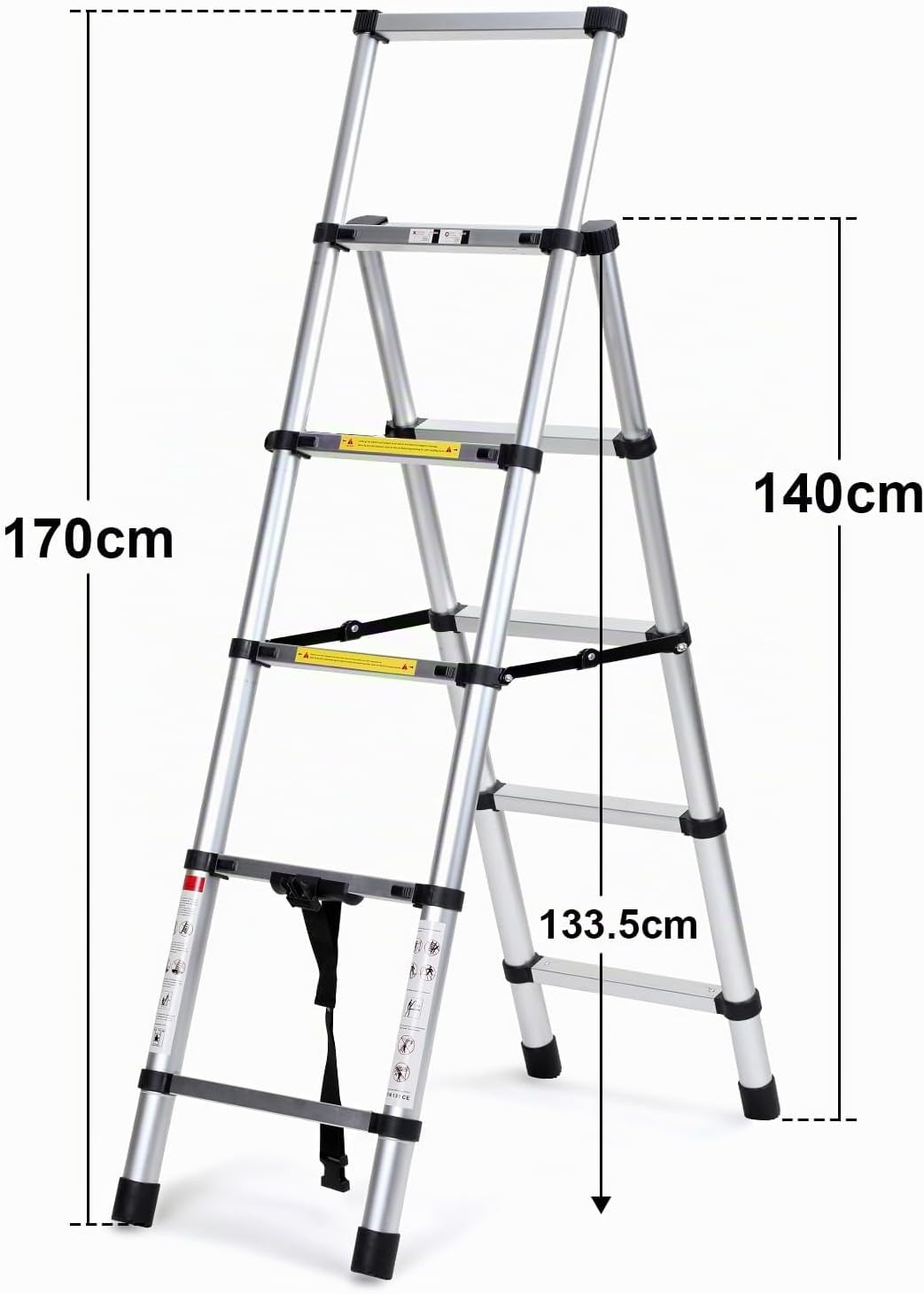 Eulenke Teleskopleiter 1.4m+1.7m Aluminium Trittleiter - 4+5 Stufen Tragbare rutschfeste Klappleiter