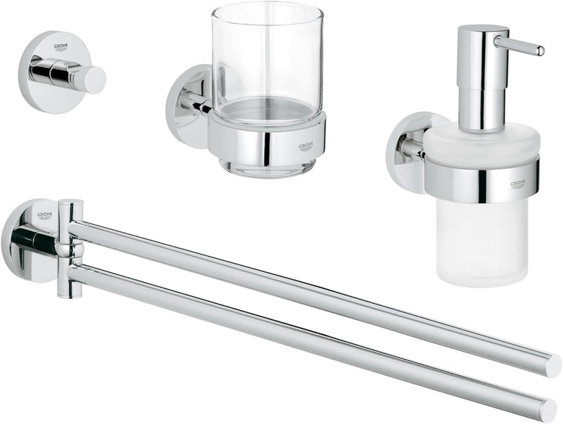 Grohe Bad-Set 4 in 1 Essentials, 1 Stück, 40846001, 220 x 90 x 475 Rund ( Chrom ) Waschtisch-Set 4 i