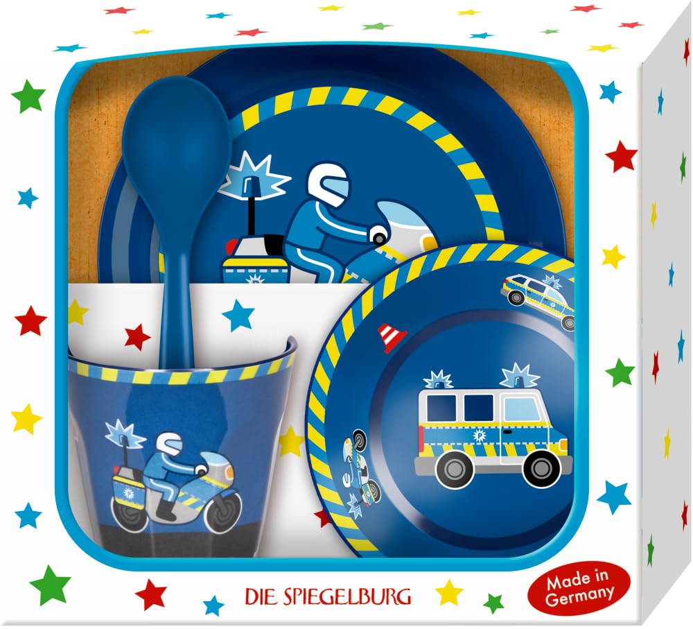 DIE SPIEGELBURG - Geschenkset Polizei (Teller, Schale, Becher, Löffel) - Wenn ich gross bin, werde i