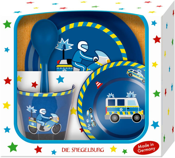 DIE SPIEGELBURG - Geschenkset Polizei (Teller, Schale, Becher, Löffel) - Wenn ich gross bin, werde i