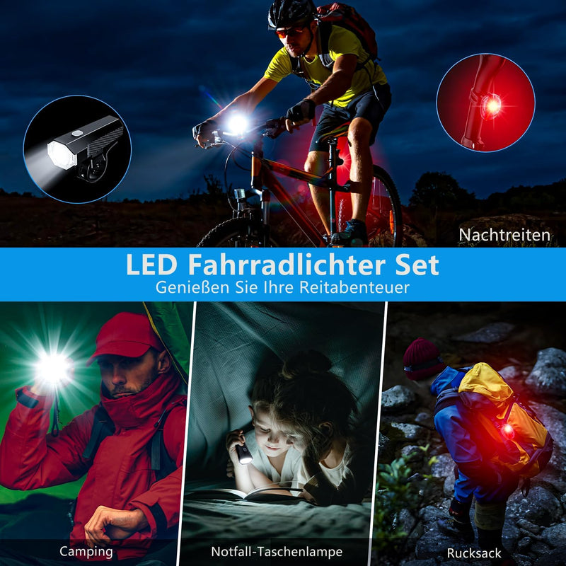 LED Fahrradlicht Set Wiederaufladbare, STVZO Zugelassen Fahrradlicht Fahrradlichter Fahrradlampe Set