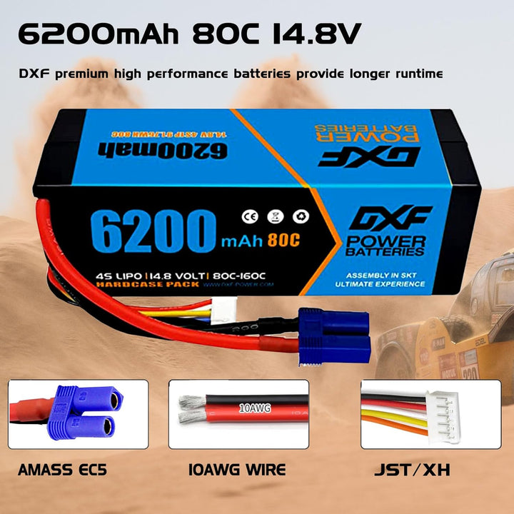 DXF 4S LiPo EC5 Akku 14,8V 80C 6200mAh Hardcase Batterie mit EC5 Steck für RC Auto, RC Flugzeug, RC