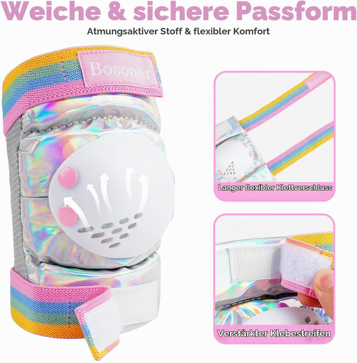BOSONER Knieschoner Kinder Schoner Inliner Protektoren 6er Set Schützer Inliner Inline Skates Knie U